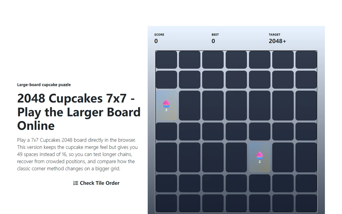 Variante jouable de Cupcakes 2048 sur une grille 7 par 7