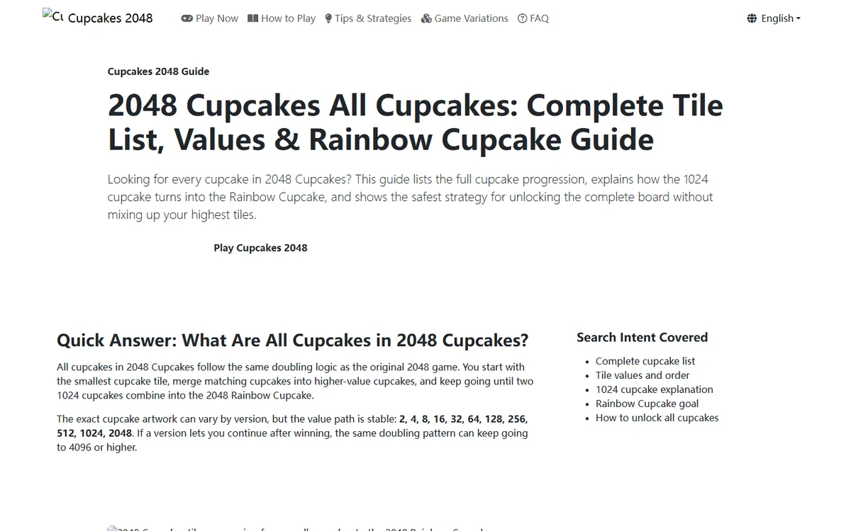 Guide de progression des tuiles de Cupcakes 2048